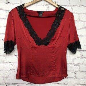 Moda International Vintage Y2K Vampy Whimsigoth Red Silk Lace Trim Babydoll M